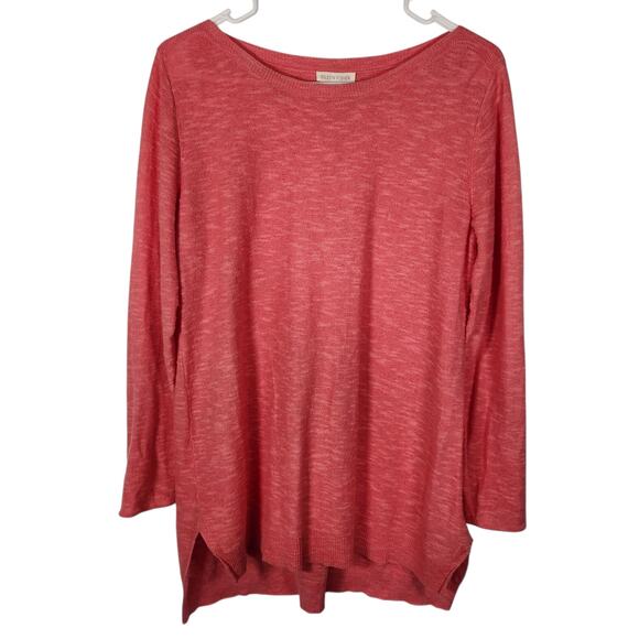 Eileen Fisher Organic Linen Cotton Blend Light Knit Sweater S Salmon Pink‎ Beach - Picture 1 of 7
